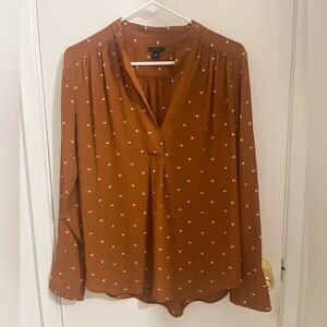 Ann Taylor Brown Blouse with Pink and White Polka Dots